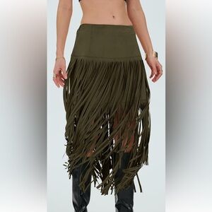Oliver green faux suede fringe skirt
